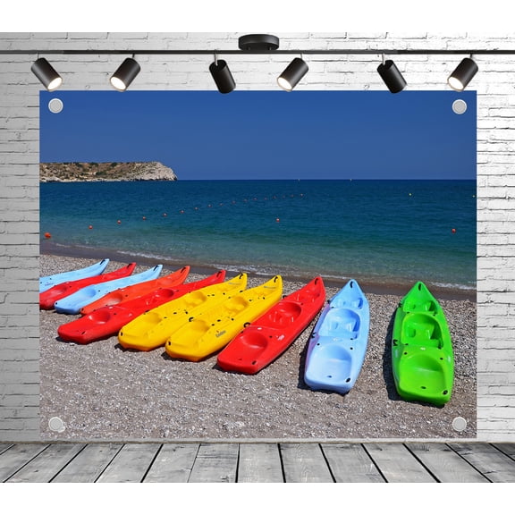 9x6ft Summer Beach Backdrop Colorful Boats Photo Background Decoration Banner for Theme Party Wedding Birthday Baby Shower Photo Booth Studio Props