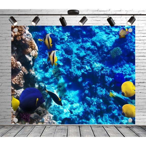 9x6ft Tropical Coral Reef with Fish Backdrop Photoshoot Photo Backdrop Nature Scenery Background for Theme Party Wedding Birthday Baby Shower Decoration Banner Photo Booth Studio Props