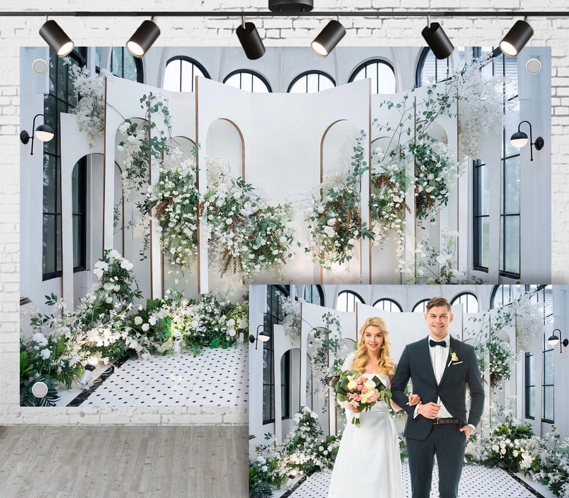 9x6ft Wedding Photoshoot Backdrop Hollow Wall White Green Floral ...
