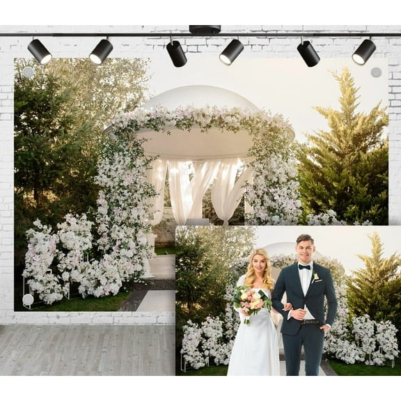 9x6ft Wedding photoshoot Backdrop Romantic Pretty Floral Marriage Birthday Party Photography Background Wedding Garland for Woman Photo Studio Shoot Polyester Fabric