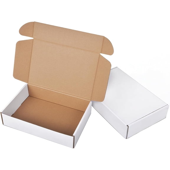 9x6x2 Inches Small Shipping Boxes, 2 Pack White Corrugated Cardboard Recyclable Tap-Lock Packaging Boxes for Business, Gift Wrapping, Mailing and Storage