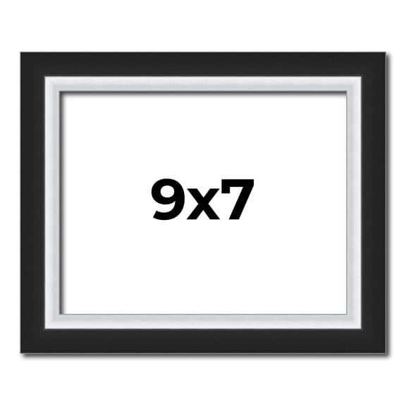 9x7 Frame Black & Silver Solid Wood Picture Frame Width 1.25 Inches | Interior Depth 0.75 Inches |