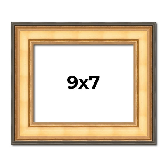 9x7 Frame Gold Plein Aire Solid Wood Picture Frame Width 2 Inches | Interior Frame Depth 0.5 Inches