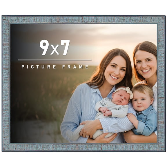 9x7 Frame Rustic Sky Blue Solid Wood Picture Frame | 0.75 Inch Moulding Width |Includes UV Acrylic