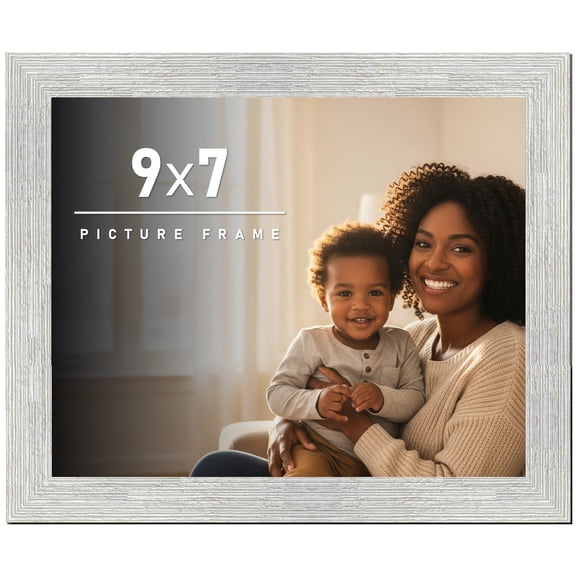 9x7 Frame White Barnwood Picture Frame - Complete Modern Photo Frame Includes UV Acrylic