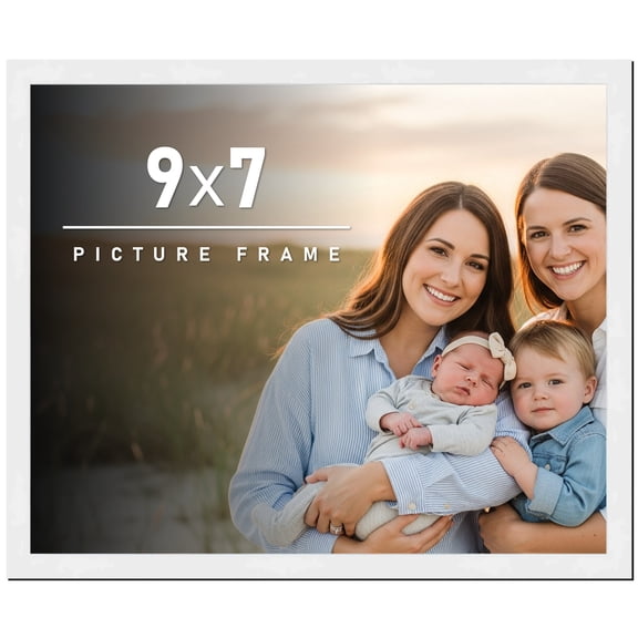 9x7 Frame White Solid Wood Picture Frame Includes UV Acrylic Shatter Guard Front, Acid Free Foam