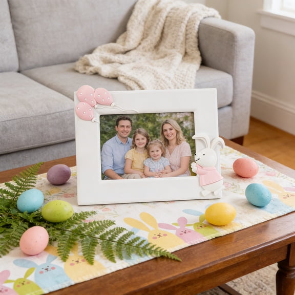 9x7 Inch Tabletop Picture Frames, 1 Pack, Pink Horizontal Easter Bunny Frame Photo Frame for Easter Tabletop, Spring Party and Family Photos, Plastic Frame