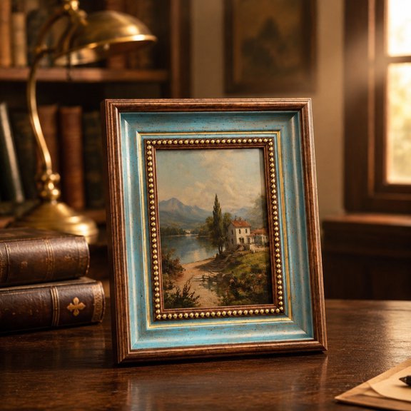 9x7 Inch Tabletop Picture Frames, 1 Pack, Wooden Blue Classic Photo Design Photo Frame for Photos, Family Memories, Desk, Shelf and Tabletop Display