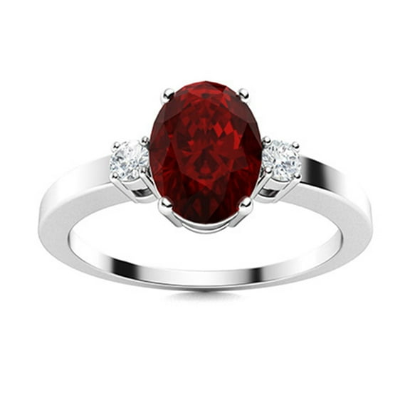 Mooneye 9x7mm Oval Shape Garnet 925 Sterling Silver Three Stone Women Valentine's Day Gift Ring