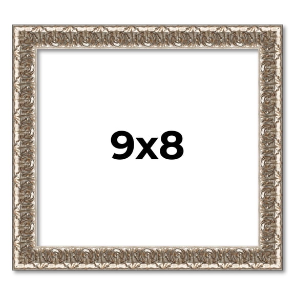 9x8 Frame Silver Versailles Ornate Solid Wood Picture Frame | 1 Inch Moulding Width | Interior