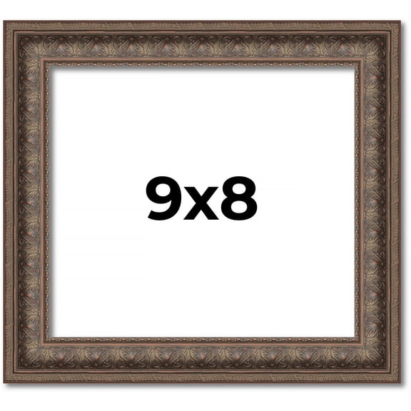 9x8 Ornate Brown Real Wood Picture Frame Width 1.5 Inches | Interior Frame Depth 0.5 Inches | Zisa