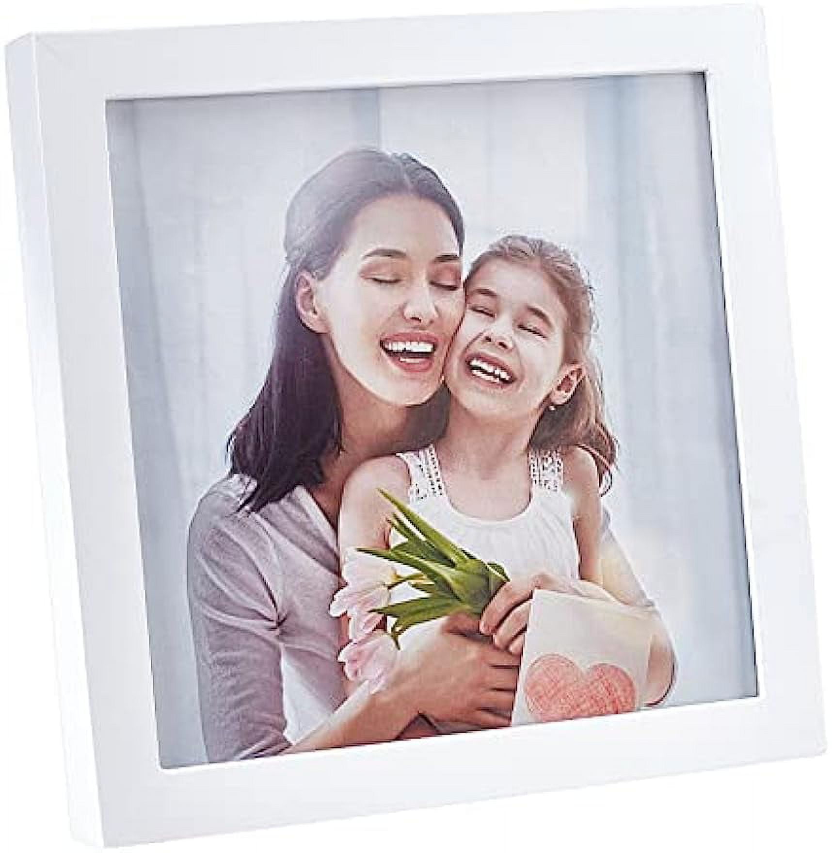 9x9 3D Deep Picture Frame White Wooden Picture Frame with Organic Glass