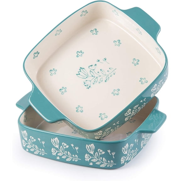 9x9 Baking Pan & Casserole Dish Set - 2-Piece Ceramic Square Bakeware