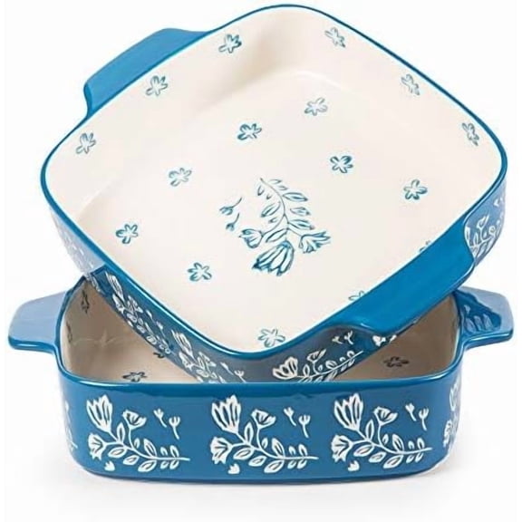9x9 Baking Pan & Casserole Dish Set - 2-Piece Ceramic Square Bakeware