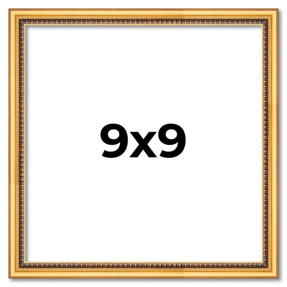 9x9 Frame Beaded Gold Solid Wood Picture Frame | 0.75 Inches Moulding Width | Liscio Oro
