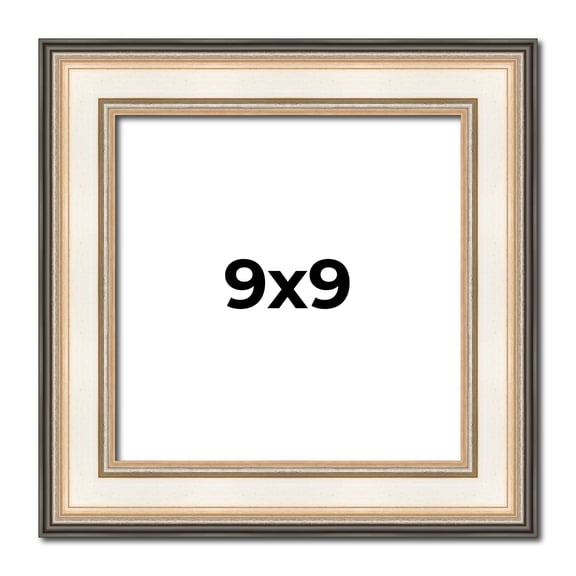 9x9 Frame Gold Silver Plein Aire 2" Inch Wide Moulding Solid Wood Picture Frame | Modena Collection