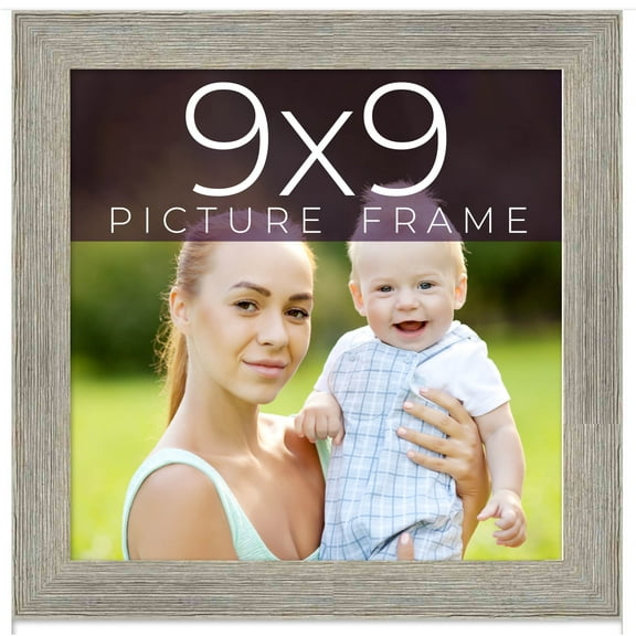 9x9 Frame Grey Real Wood Picture Frame Width 1.5 Inches | Interior Frame Depth 0.5 Inches | Barn