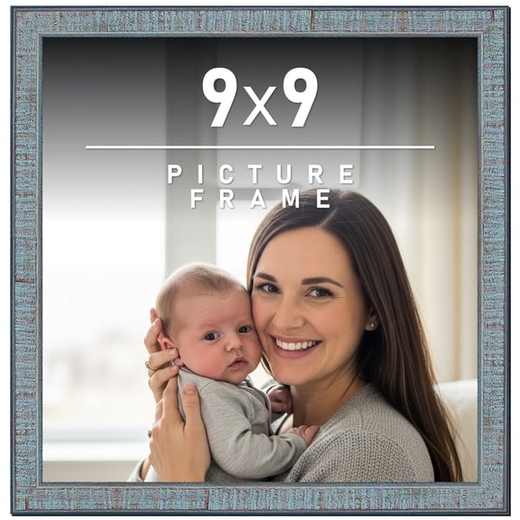 9x9 Frame Rustic Sky Blue Solid Wood Picture Frame | 0.75 Inch Moulding Width |Includes UV Acrylic
