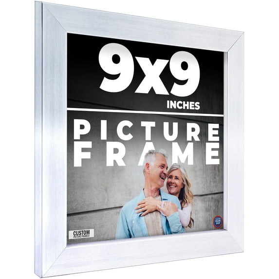 9x9 Frame Silver Stainless Steel Solid Wood Picture Frame | 0.75 Inch Moulding Width | Includes UV