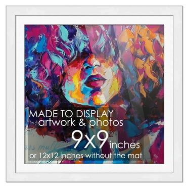 9x9 Frame White Matted for 9x9 Picture or 12x12 Art Poster Without Photo Mat - Display Your 9 x 9