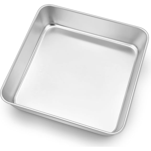 9x9 Inch Square Cake Pan, Stainless Steel Baking Pan for Lasagna Brownies Casseroles, Silver Square Bakeware for Oven Cooking, Non-Toxic & Rust Free, Dishwasher Safe, 2 Inch deep