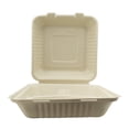 thumbnail image 1 of 9x9x3 Compostable 3 compartment Fiber Molded/Bagasse Take out Container, Hinged, Unbleached, 200 CT, 1 of 4