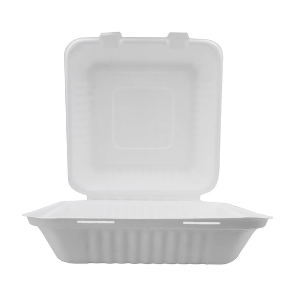 9x9x3 Compostable Fiber Molded/Bagasse Take out Container, Hinged, 200 CT