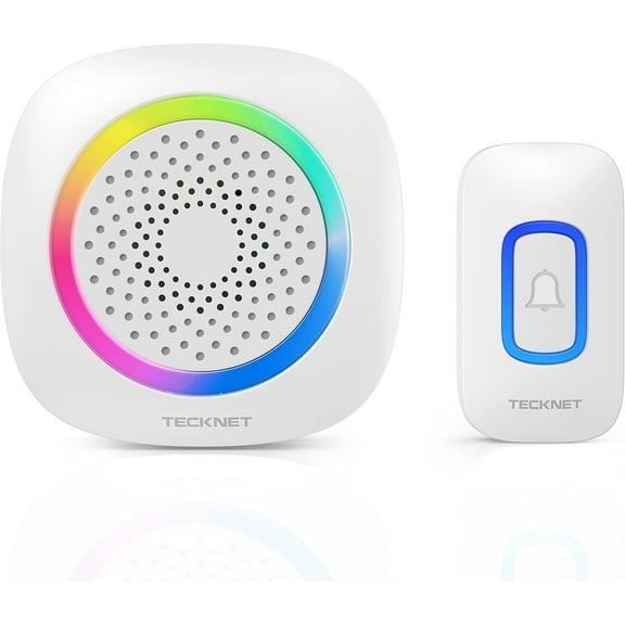 A 1,300-foot wireless doorbell with RGB alarm lighting, battery-powered and IP66 waterproof design