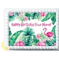thumbnail image 1 of A 1/4 Sheet Tropical Edible Cake Topper, Flamingo Theme, 1 of 3