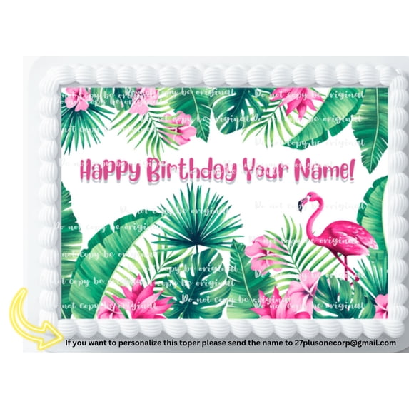 A 1/4 Sheet Tropical Edible Cake Topper, Flamingo Theme