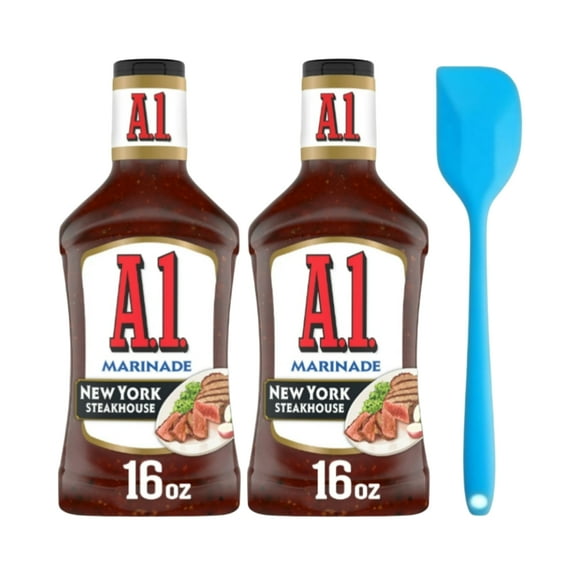 A.1. New York Steakhouse Marinade, 16 fl. oz. Bottle (2 pack) and 8in Silicone Spatula (Color Varies)