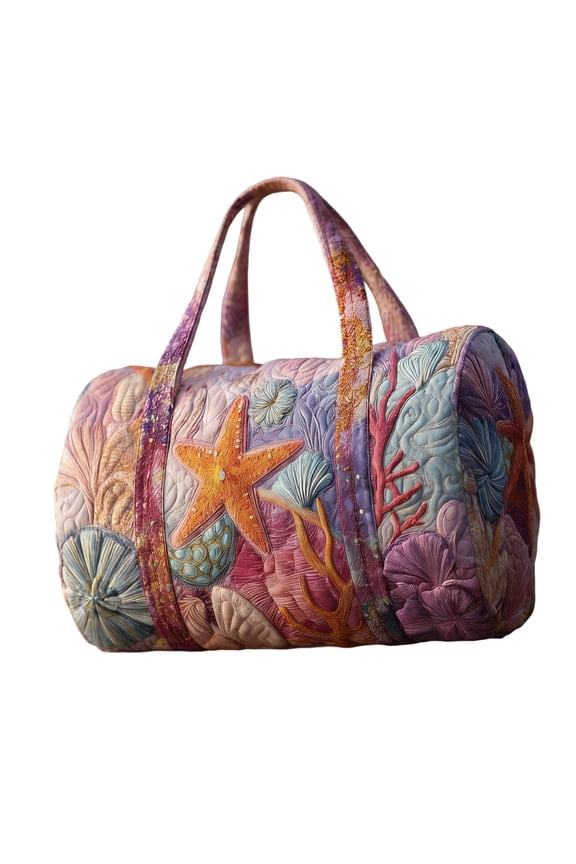 A 1 Piece Seashell Beach Theme Quilted Embroidered Travel Tote Bag For Women Summer Vacation Gift Shopping A 16 Inch