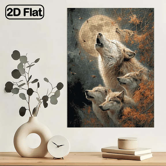 A 1000pcs Adult Puzzle Measuring 29.4*19.6 Inches Featuring a Howling Wolf Under a Full, Perfect for Creative Fun with Family And Friends.