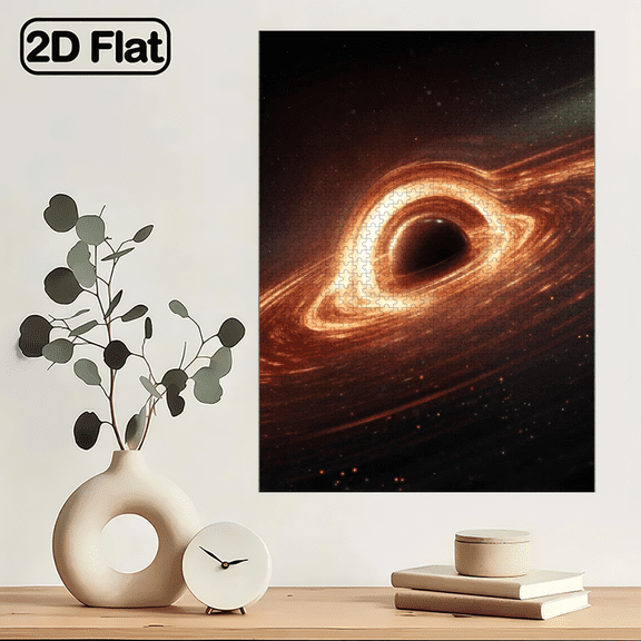 A 1000pcs Puzzle for Adults Featuring a Black Circular Celestial Object Encircled by an Orange Halo, Set Against a Dark Starry Sky.29.4*19.6 in