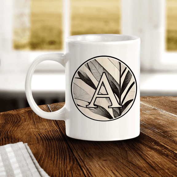 A 11oz Black and White Alphabet Monogrammed Initial Ceramic 11oz Coffee Mug