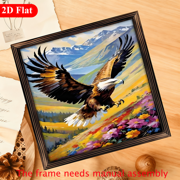 A 12*12-inch wooden framed painting - Soaring Eagle. It can be used as a home decoration item or as a wonderful gift.