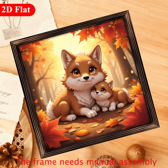 A 12*12-inch wooden framed painting - a cozy autumn fox. It is a great home decoration item and also an excellent gift choice.