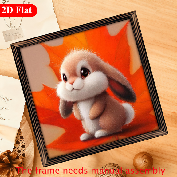 A 12*12-inch wooden framed painting - a cute rabbit. It can be used as a home decoration item or as a wonderful gift.