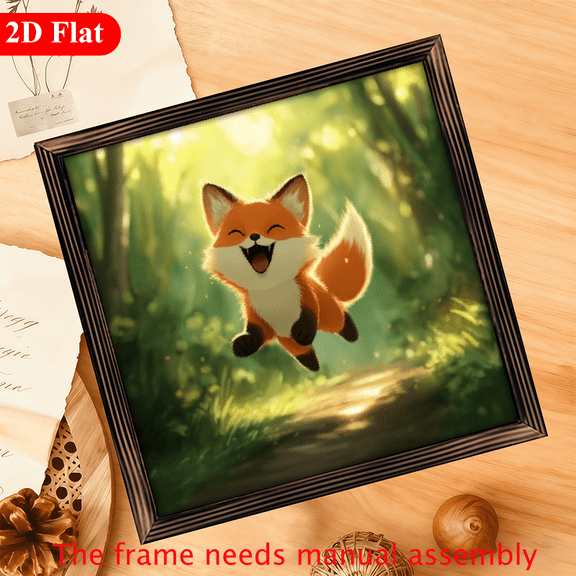 A 12*12-inch wooden framed painting - a fox running in the forest. It can be used as a home decoration item or as a wonderful gift.