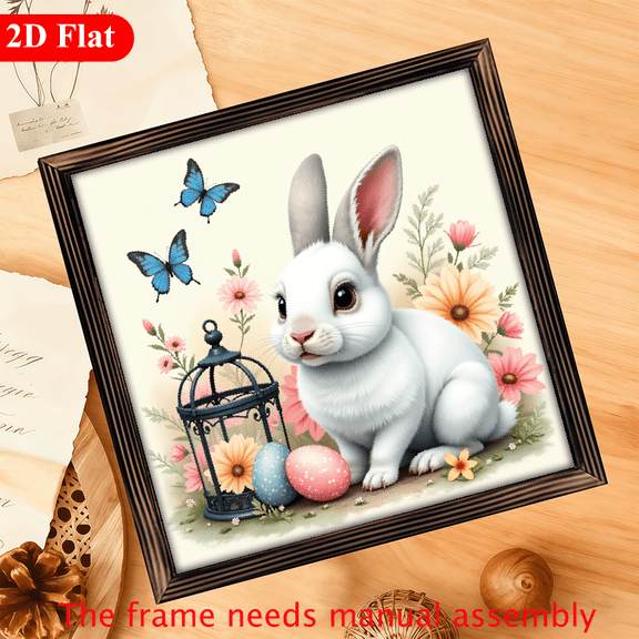 A 12*12-inch wooden framed painting - a lively white rabbit. It can be used as a home decoration item or as a wonderful gift.