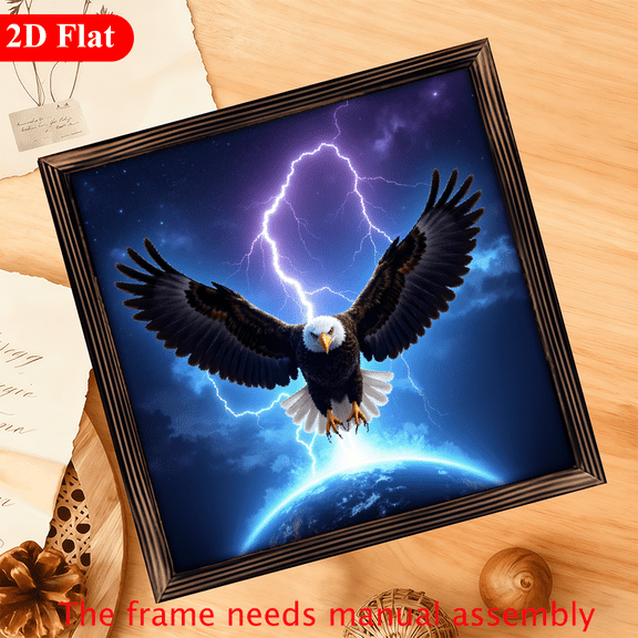 A 12*12-inch wooden framed painting - a powerful eagle and the earth. It can be used as a home decoration item or as a wonderful gift.