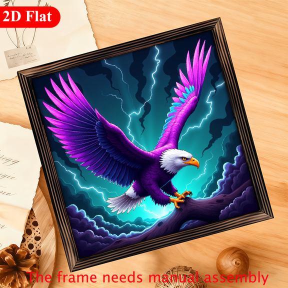 A 12*12-inch wooden framed painting - dazzling lightning eagle. It can be used as a home decoration item or as a wonderful gift.