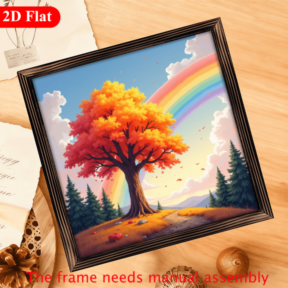 A 12*12-inch wooden framed painting, featuring a colorful and splendid tree in the picture.