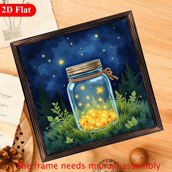 A 12*12-inch wooden framed painting - the enchanting firefly jar. It is a great home decoration item and also an excellent gift choice.