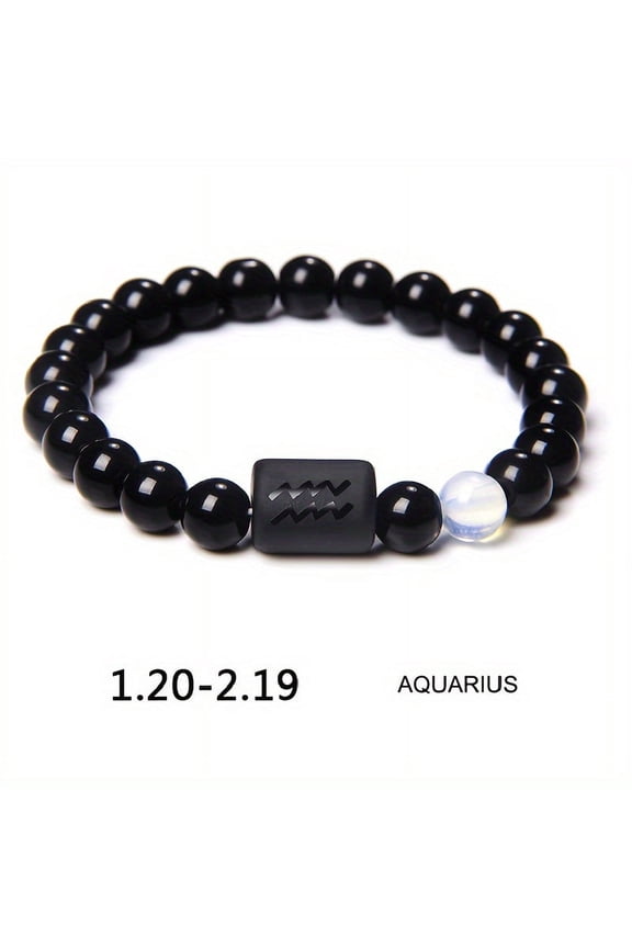 A 12  bead bracelets, black stone elastic bracelets, couple bracelets, women's charm bracelets, men's birthday gifts, Leo, Taurus, Capricorn, Libra bracelet,Black,Aquarius