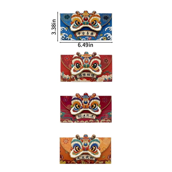A 12Pcs Red Envelopes Lion Dance Design Spring Festival Money Bags For Lunar New Year Cash Gifts