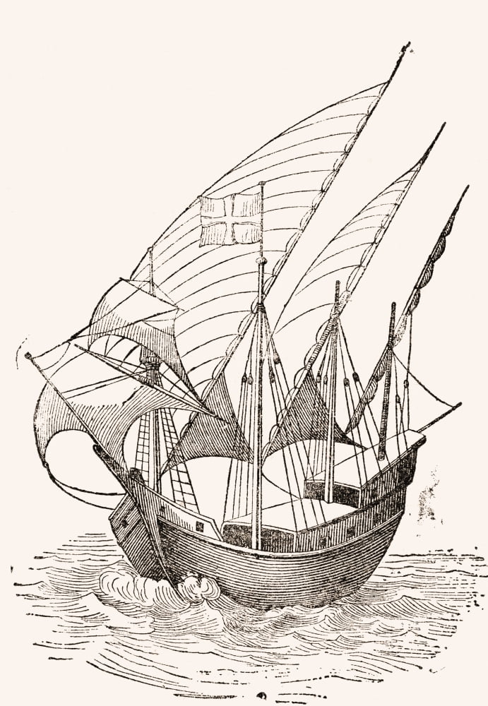 A 15Th Century Caravel From El Museo Popular Published Madrid 1889 Canvas Art - Ken Welsh Design Pics (22 x 34)