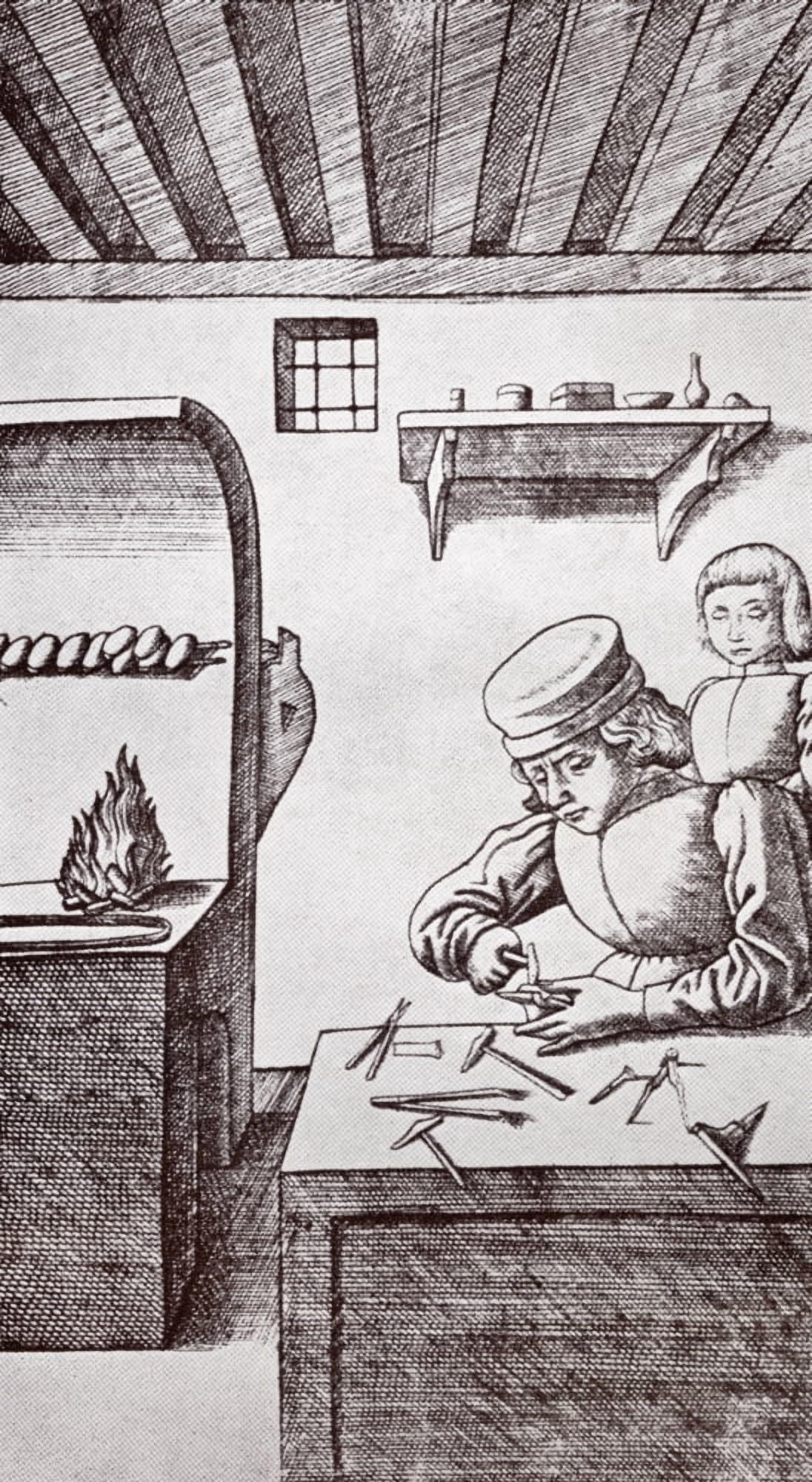 A 15Th Century Locksmith Or Goldsmith And His Apprentice After A Nineteenth Century Print Canvas Art - Ken Welsh Design Pics (10 x 19)