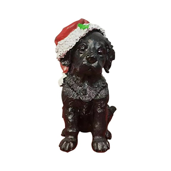 A 16Cm Christmas Dog Resin Ornament With Hat Home Decor Living Room Tabletop Holiday Festive Decoration Realistic Detailing