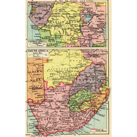 A 1930s map of central Africa  top and south Africa  bottom. Poster Print by Hilary Jane Morgan / Design Pics